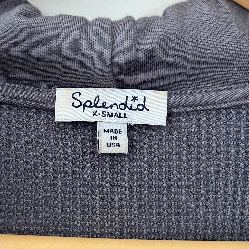 SOLD! Splendid Charcoal Knit open cardigan Hoodie waffle with pockets sz XS - Picture 5 of 7